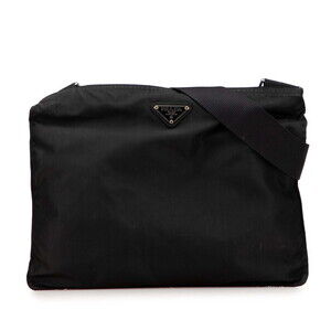 Prada triangular logo plate crossbody shoulder bag black nylon